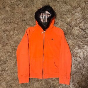 Burberry Black Label Fur Hood Hoodie Orange Size 2